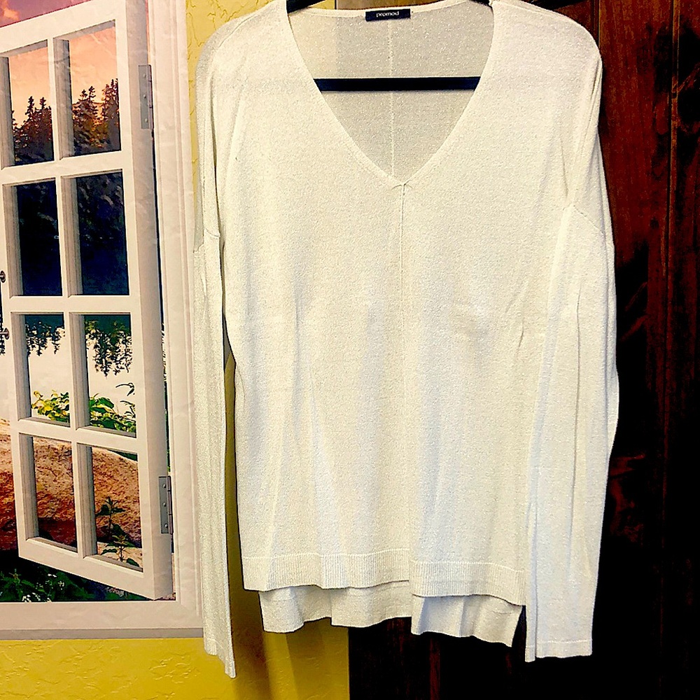 EUC Promod Silver/light gray/ivory Vneck sweater